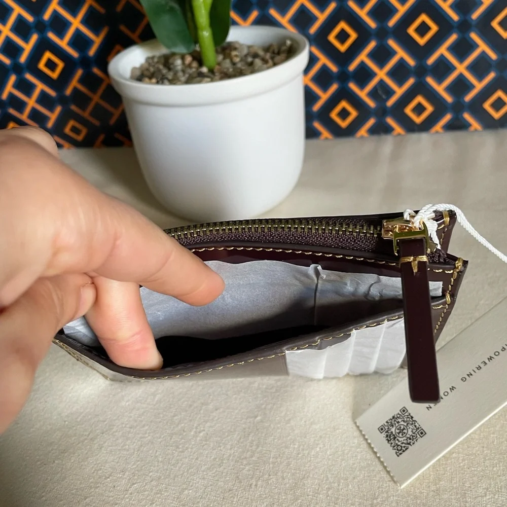 NWT , Tory Burch Britten smooth zip card case Card Holder tempranillo co… - Picture 9 of 10